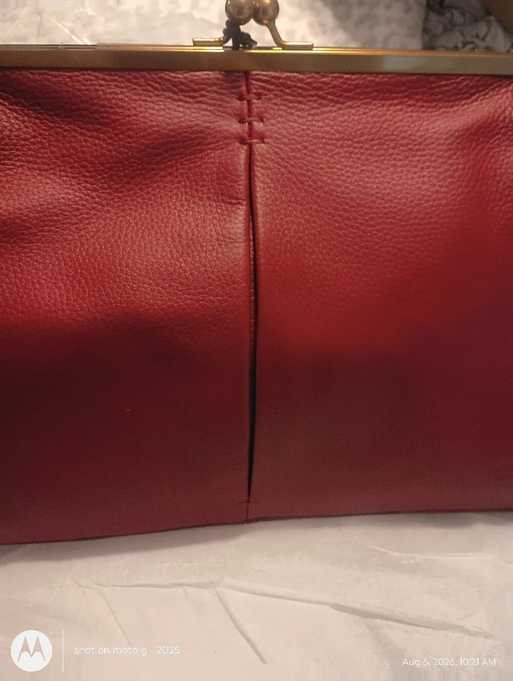 American Leather Grace Oversized Kisslock Clutch Claret